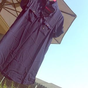 Navy Blue button and tied dress